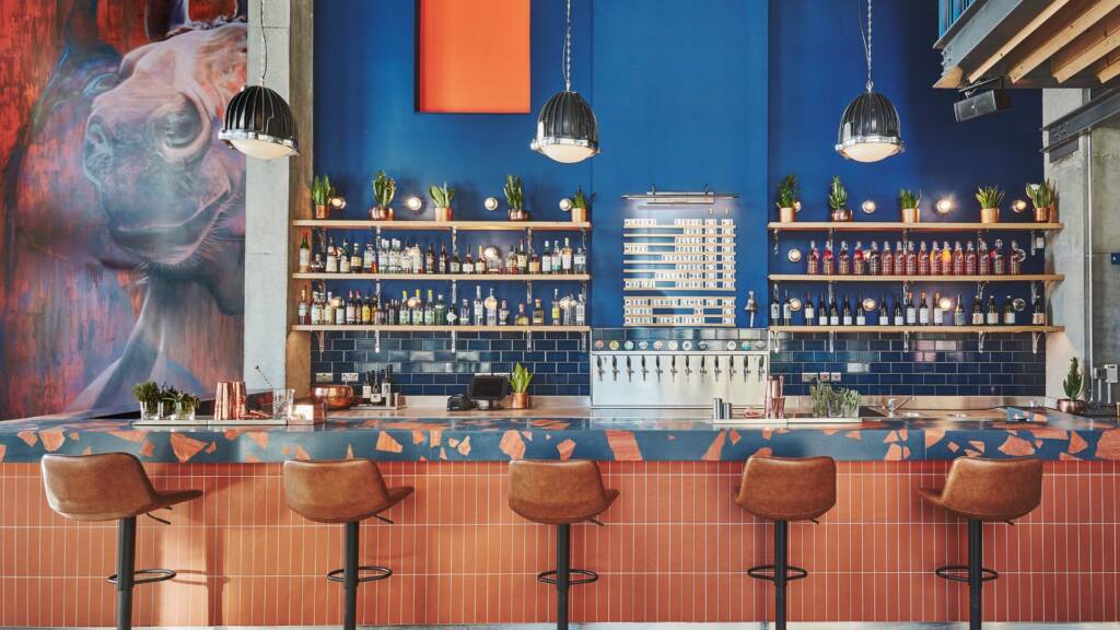 Cocktail bar interior at A Bar for Two Horses in Walthamstow by Pencil and Brick, shortlisted for the BIID Awards.